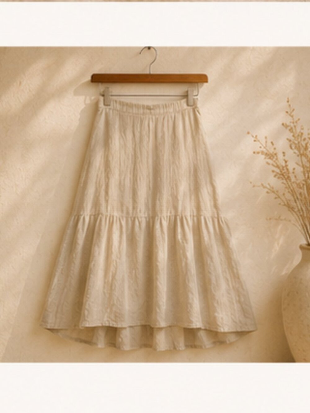 Made in Italy Linen Cotton Tiered Maxi Skirt Neutral Boho Resort Quiet Luxury M - Picture 8 of 10